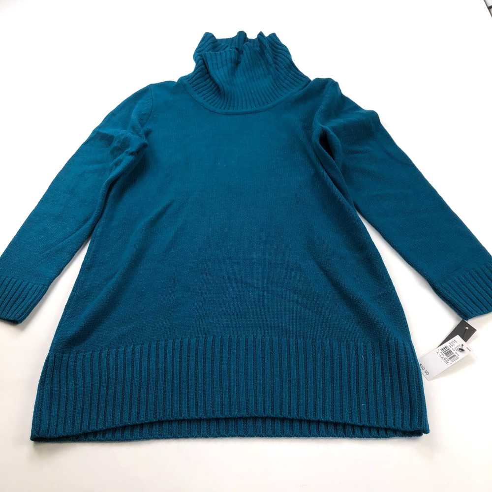 AB Studio NEW XL Acrylic Cowl Neck Tunic Pullover Sweater Teal Blue